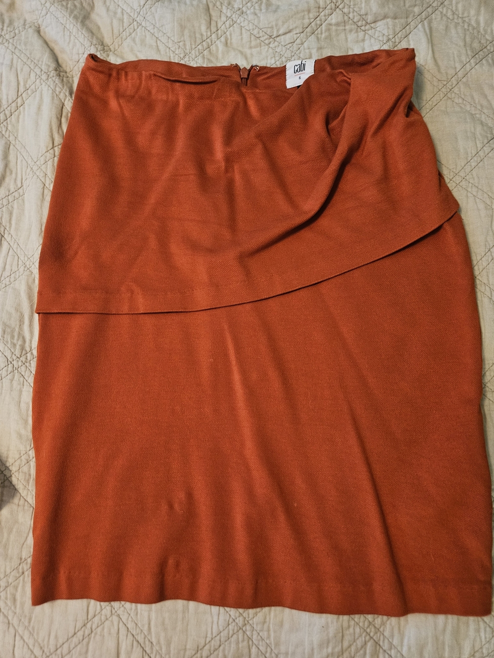 CAbi Rust Orange Layered Pencil Skirt with Draped Waist